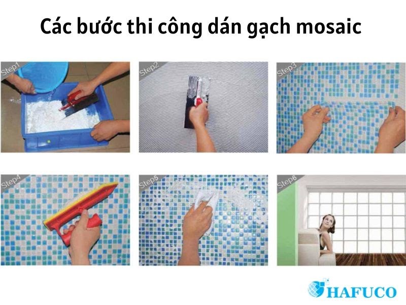 Các bước thi công dán keo gạch mosaic