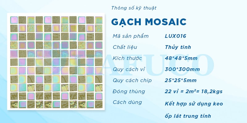 Thông số kỹ thuật gạch mosaic LUX016